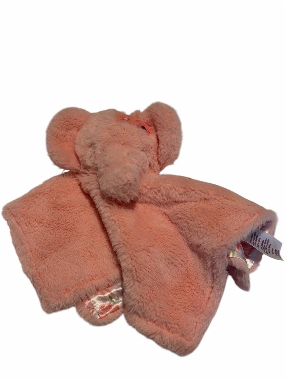 Parents Choice Pink Elephant Lovey Security Blanket Floral Satin Baby Plush